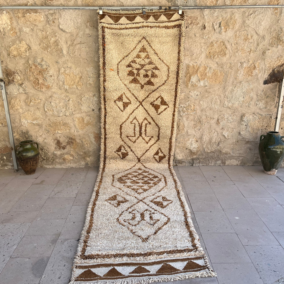 Beige 3' x 13' vintage morocco runner rug with traditional design, handmade in Turkey – Ringo.