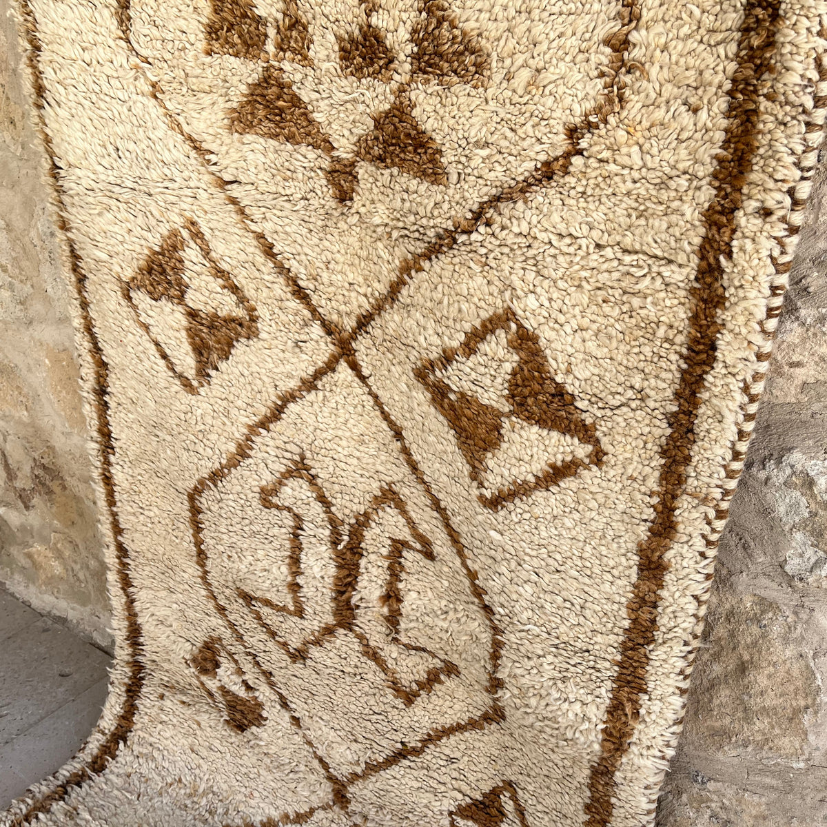 1970s beige vintage Turkish morocco runner rug with traditional design, hand-knotted weave and large.