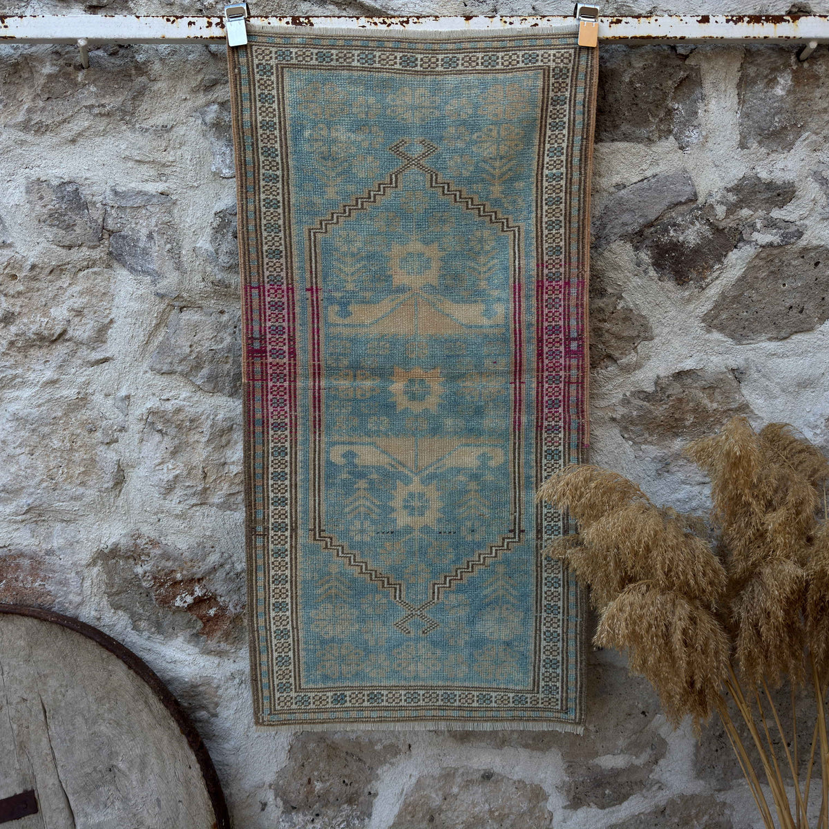 Pale Blue 2' x 4' vintage oriental rug with traditional design, handmade in Turkey – Marcelo.