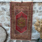 Red 3'x 6' vintage oriental rug with traditional design, handmade in Turkey – Karol.