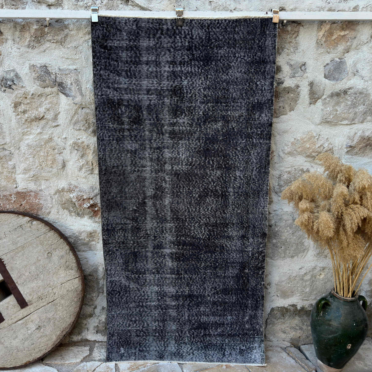 Black 3' x 7' vintage overdyed rug with overdyed design, handmade in Turkey – Porter.