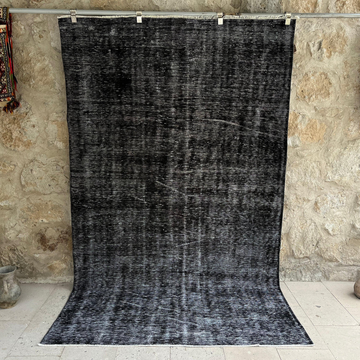 Black 5' x 9' vintage overdyed rug with overdyed design, handmade in Turkey – Yosef.