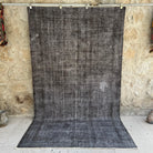 Gray 5' x 9' vintage overdyed rug with overdyed design, handmade in Turkey – Rice.