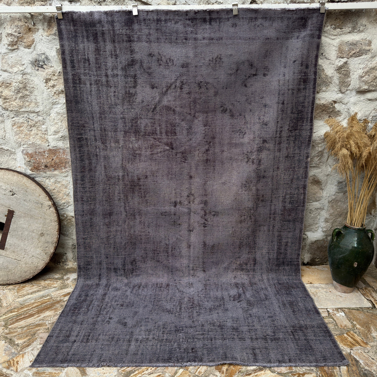 Gray 6' x 10' vintage overdyed rug with overdyed design, handmade in Turkey – Rosalia.