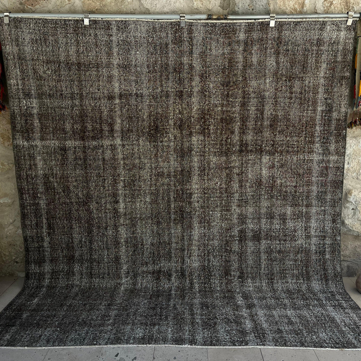 Black 8' x 9' vintage overdyed rug with overdyed design, handmade in Turkey – Atherton.