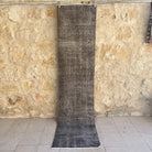Gray 2' x 9' vintage overdyed runner rug with overdyed design, handmade in Turkey – Mila.