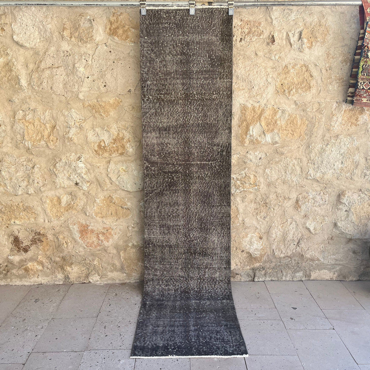 Gray 2' x 9' vintage overdyed runner rug with overdyed design, handmade in Turkey – Yuvraj.