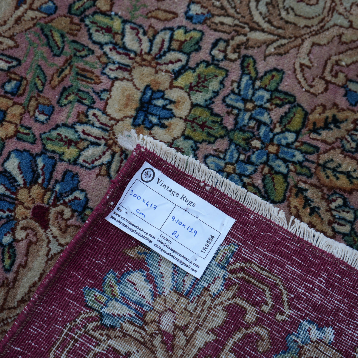 Additional view of the colorful vintage persian rug in wool and cotton.