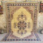Blue 6' x 10' vintage persian rug with medallion design, handmade in Turkey – Eddie.