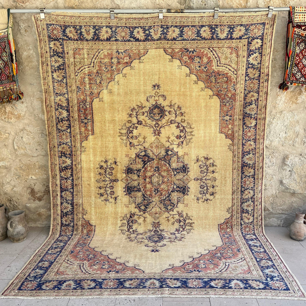 Blue 6' x 10' vintage persian rug with medallion design, handmade in Turkey – Eddie.