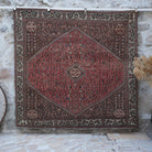 Red 6' x 7' vintage persian rug with geometric design, handmade in Turkey – Nata.