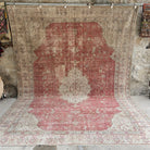 Red 9' x 11' vintage persian rug with medallion design, handmade in Turkey – Aoife.