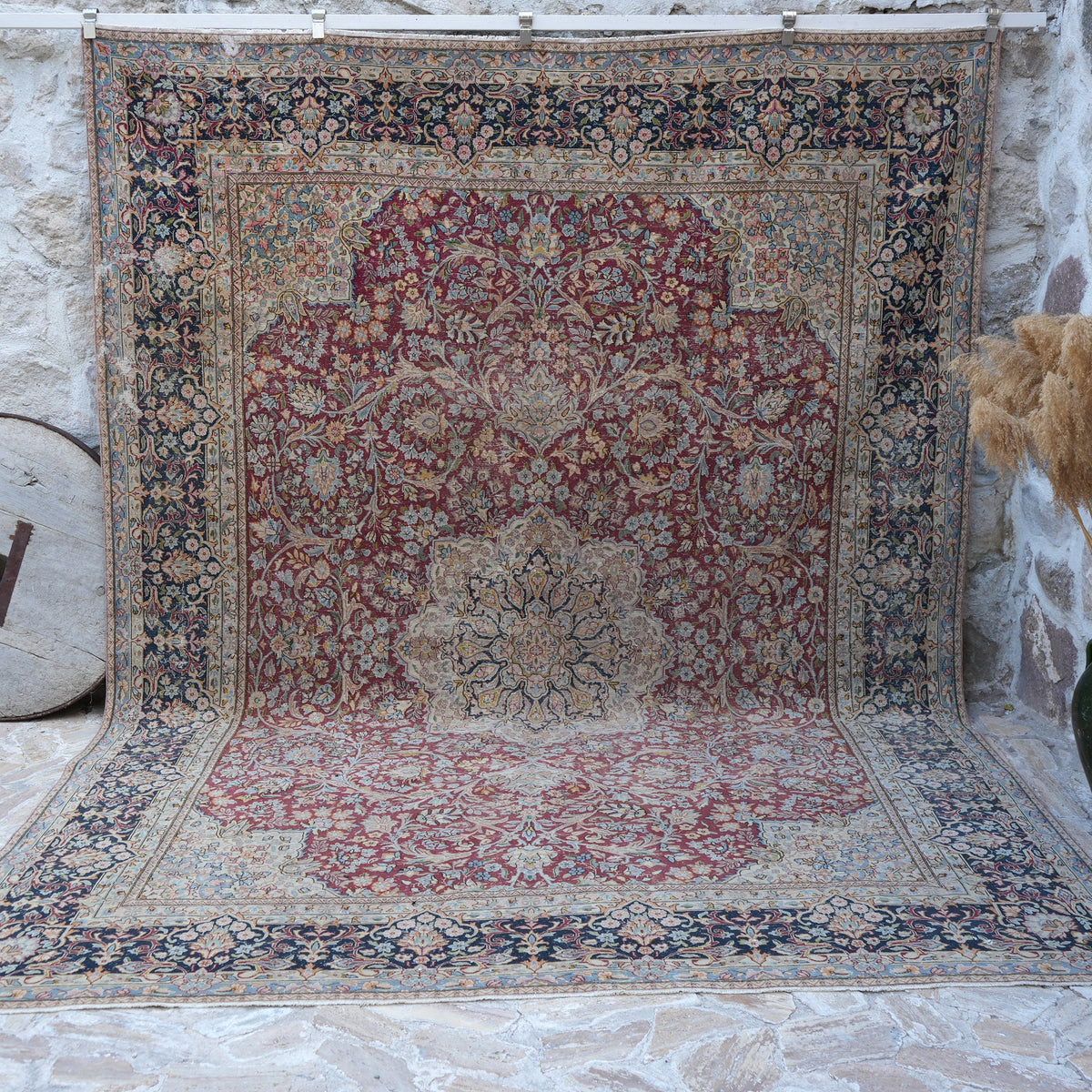 Red 9' x 12' vintage persian rug with floral design, handmade in Persian – Alix.