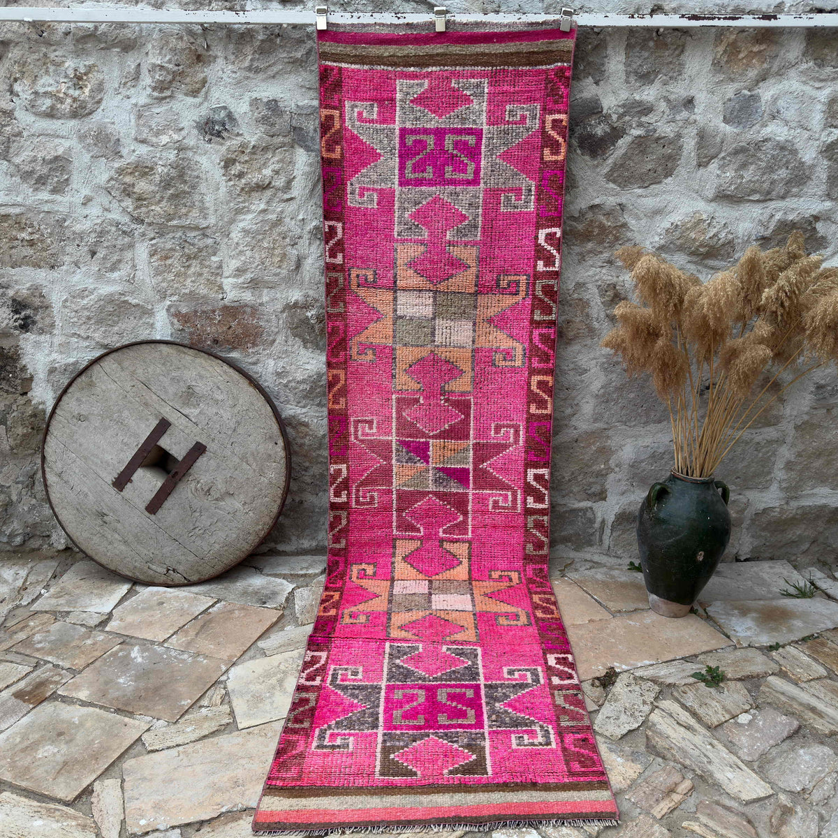 Pink 3' x 11' vintage persian runner rug with traditional design, handmade in Persian – Pitney.