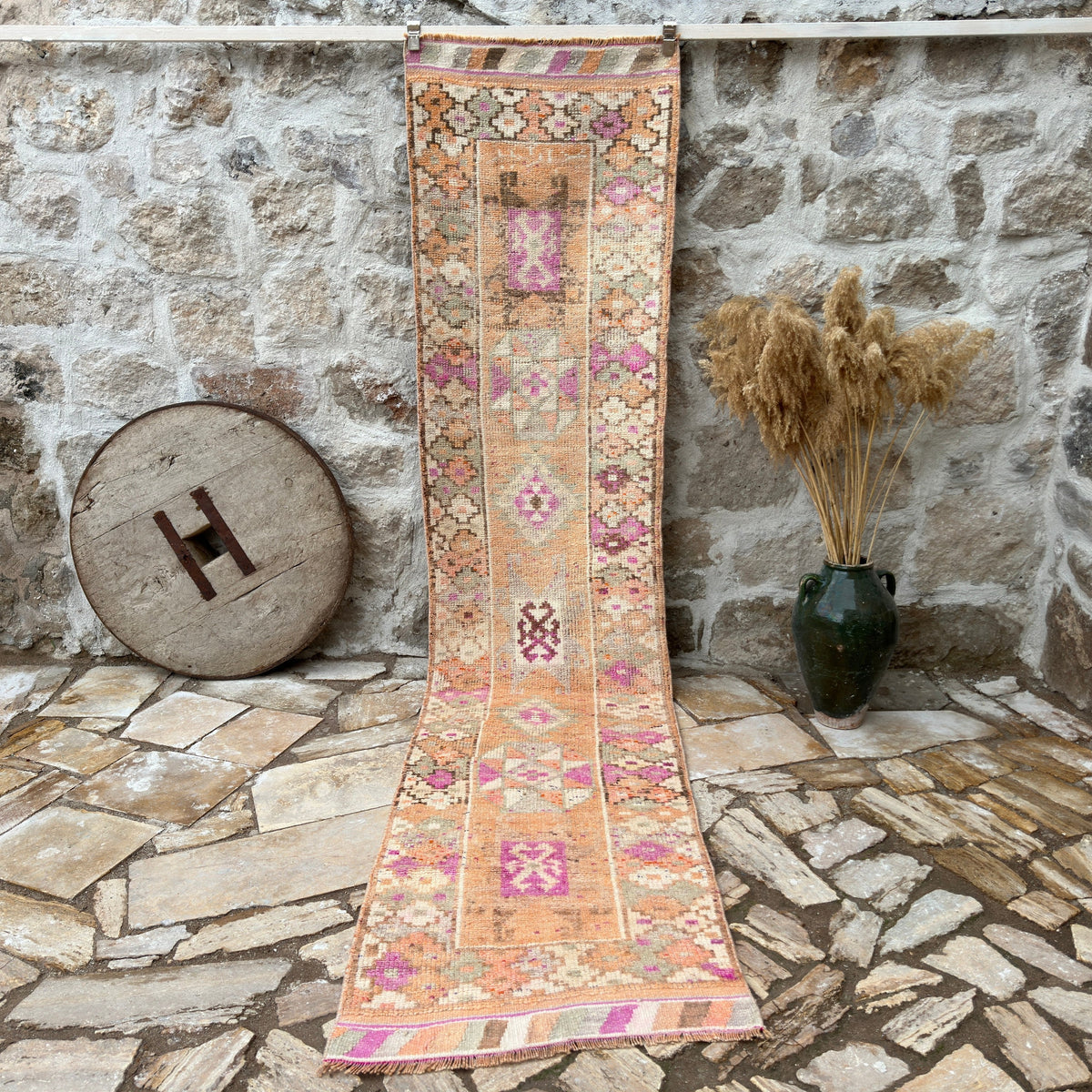 Pale Orange 3' x 12' vintage persian runner rug with traditional design, handmade in Persian – Gael.