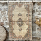 Beige 4' x 6' vintage persian style rug with medallion design, handmade in Turkey – Carl.