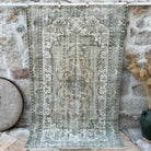 Green 5' x 8' vintage persian style rug with geometric design, handmade in Turkey – Ralph.
