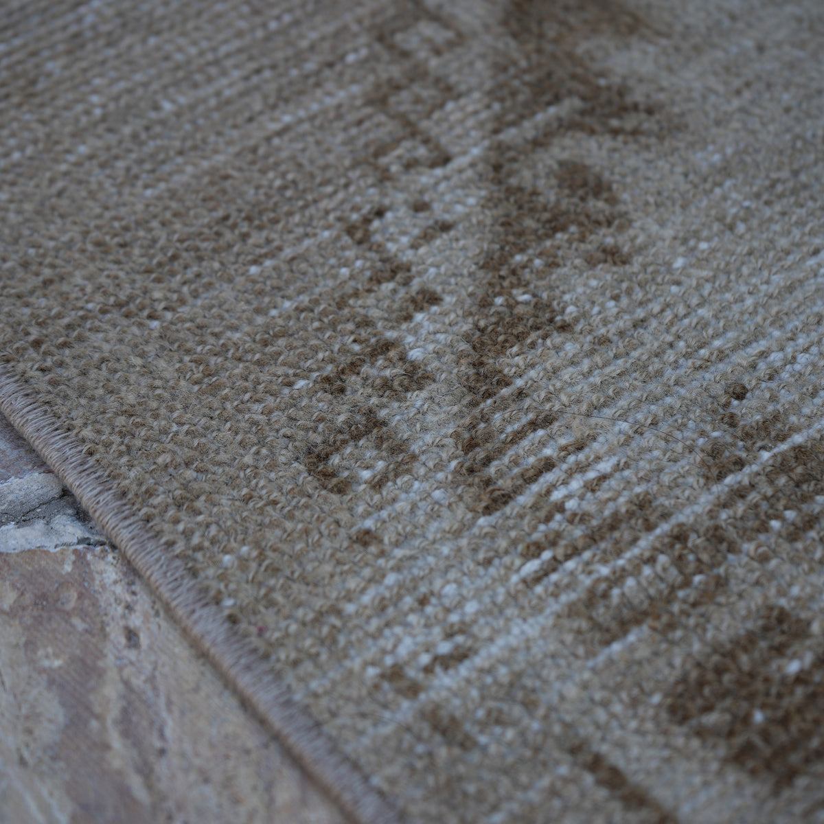 Beige 3' x 11' vintage Turkish runner rug in wool and cotton, shown on the floor.