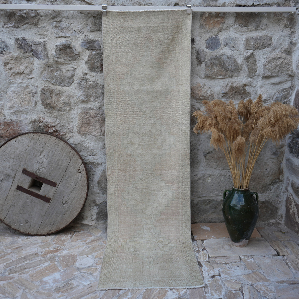 Pink 3' x 9' vintage runner rug with traditional design, handmade in Turkey – Vivyan.