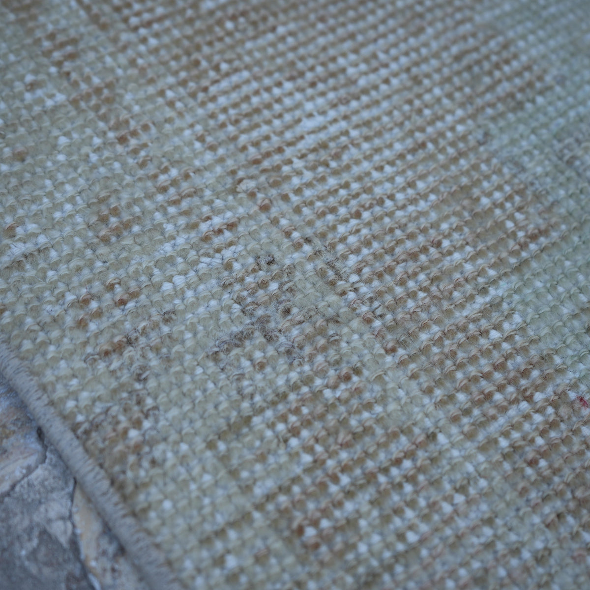 Pink 3' x 9' vintage Turkish runner rug in wool and cotton, shown on the floor.