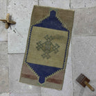 Blue 1' x 2' vintage small rug with neutral design, handmade in Turkey – Sisile.