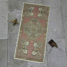 Red 2' x 3' vintage small rug with traditional design, handmade in Turkey – Diann.