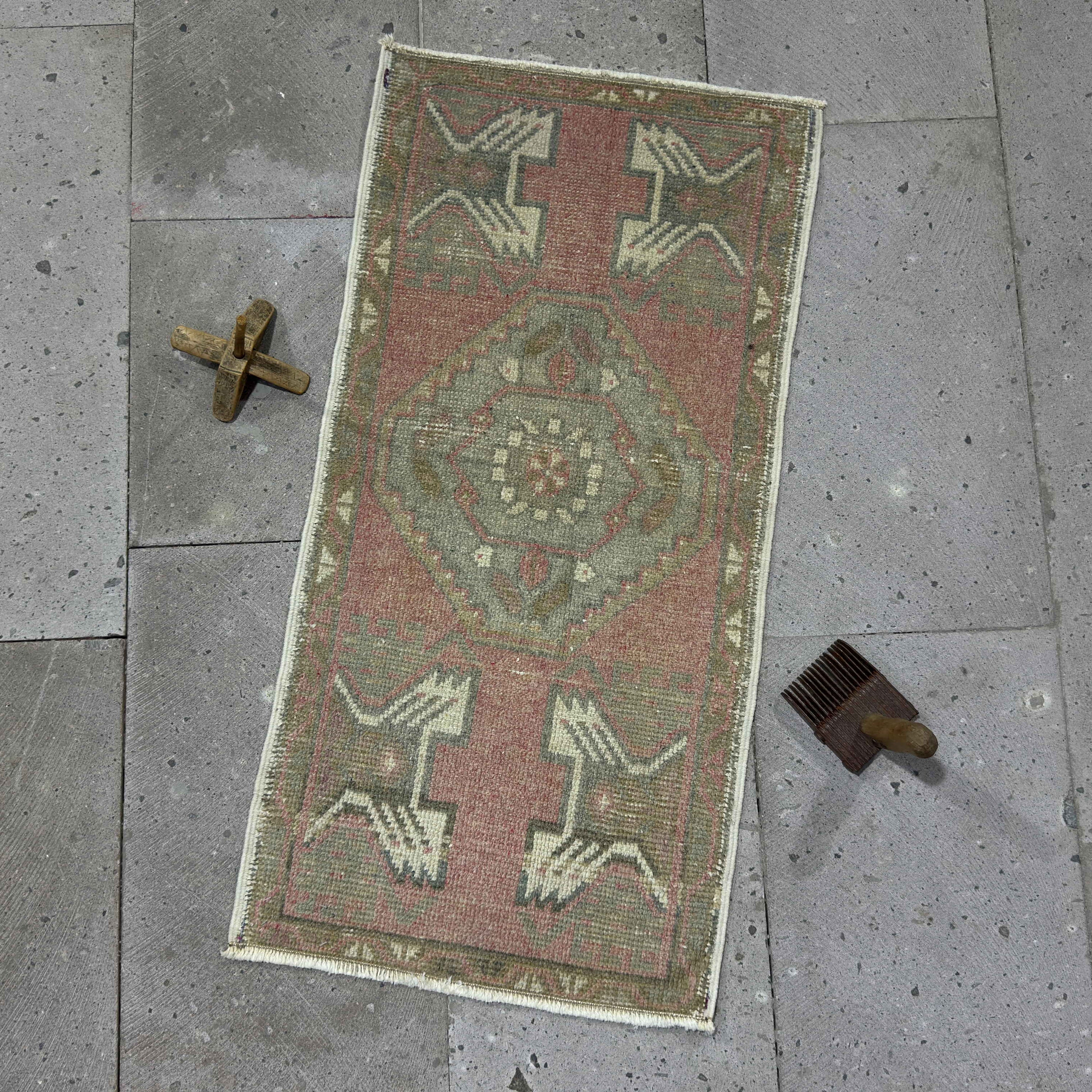 Red 2' x 3' vintage small rug with traditional design, handmade in Turkey – Diann.