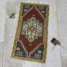 Red 2' x 3' vintage small rug with traditional design, handmade in Turkey – Moira.