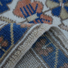 Additional view of the blue vintage Turkish square rug, hand-knotted in wool and cotton.