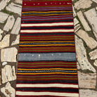 1970s red vintage Turkish striped runner rug with striped design, flatweave construction and low pile.