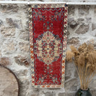 Red 2' x 5' vintage traditional rug with traditional design, handmade in Turkey – Hulda.