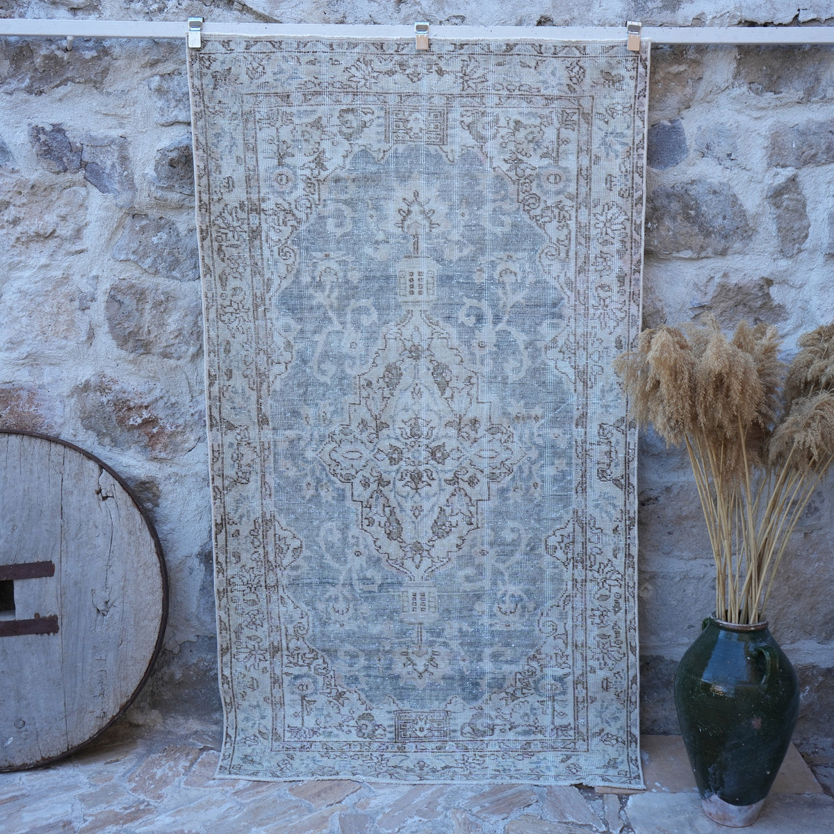 Blue 4' x 7' vintage traditional rug with traditional design, handmade in Turkey – Kelsi.