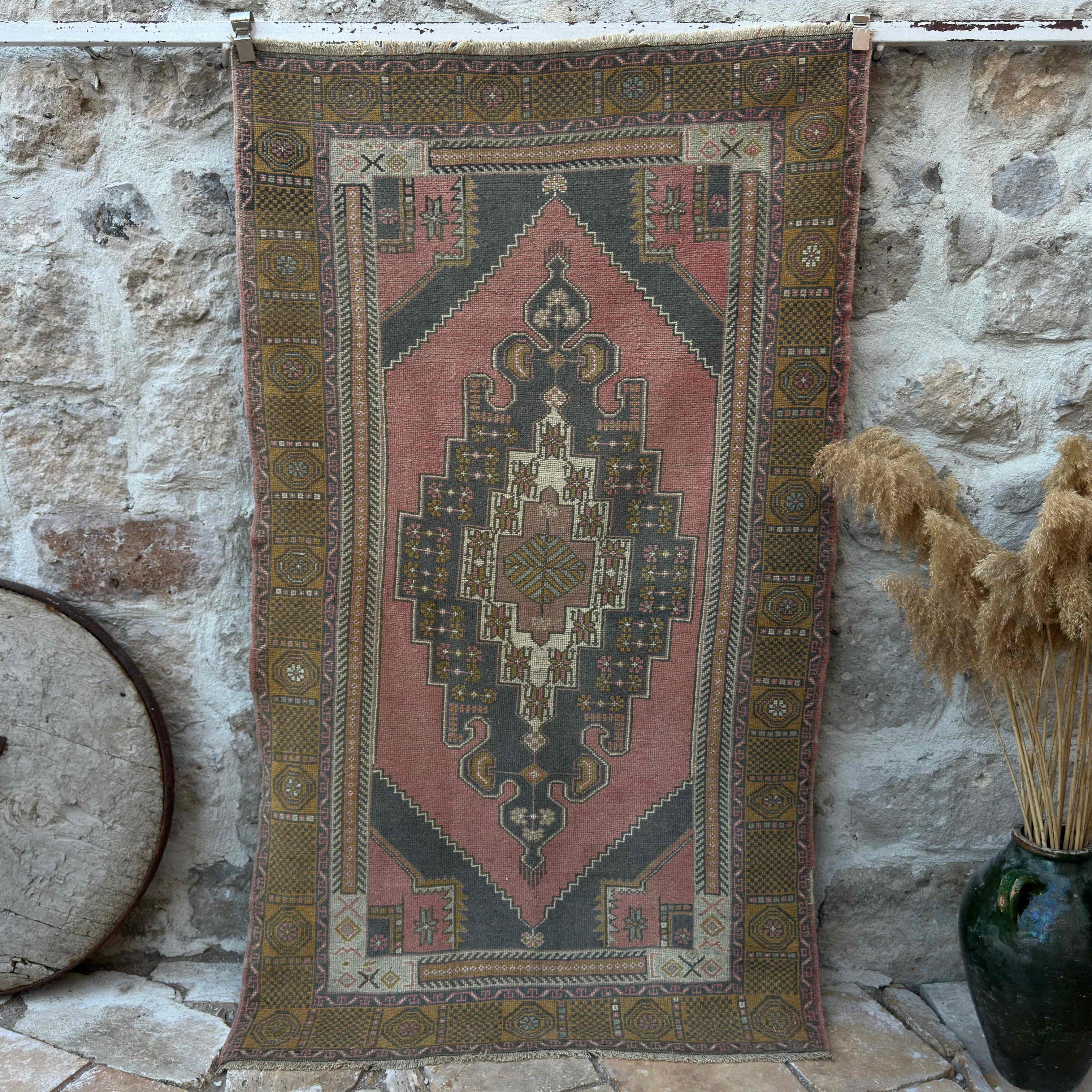 Pale Red 4' x 7' vintage traditional rug with traditional design, handmade in Turkey – Jason.