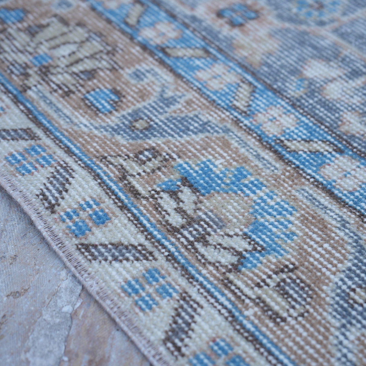 Purple 4' x 7' vintage Turkish traditional rug in wool and cotton, shown on the floor.