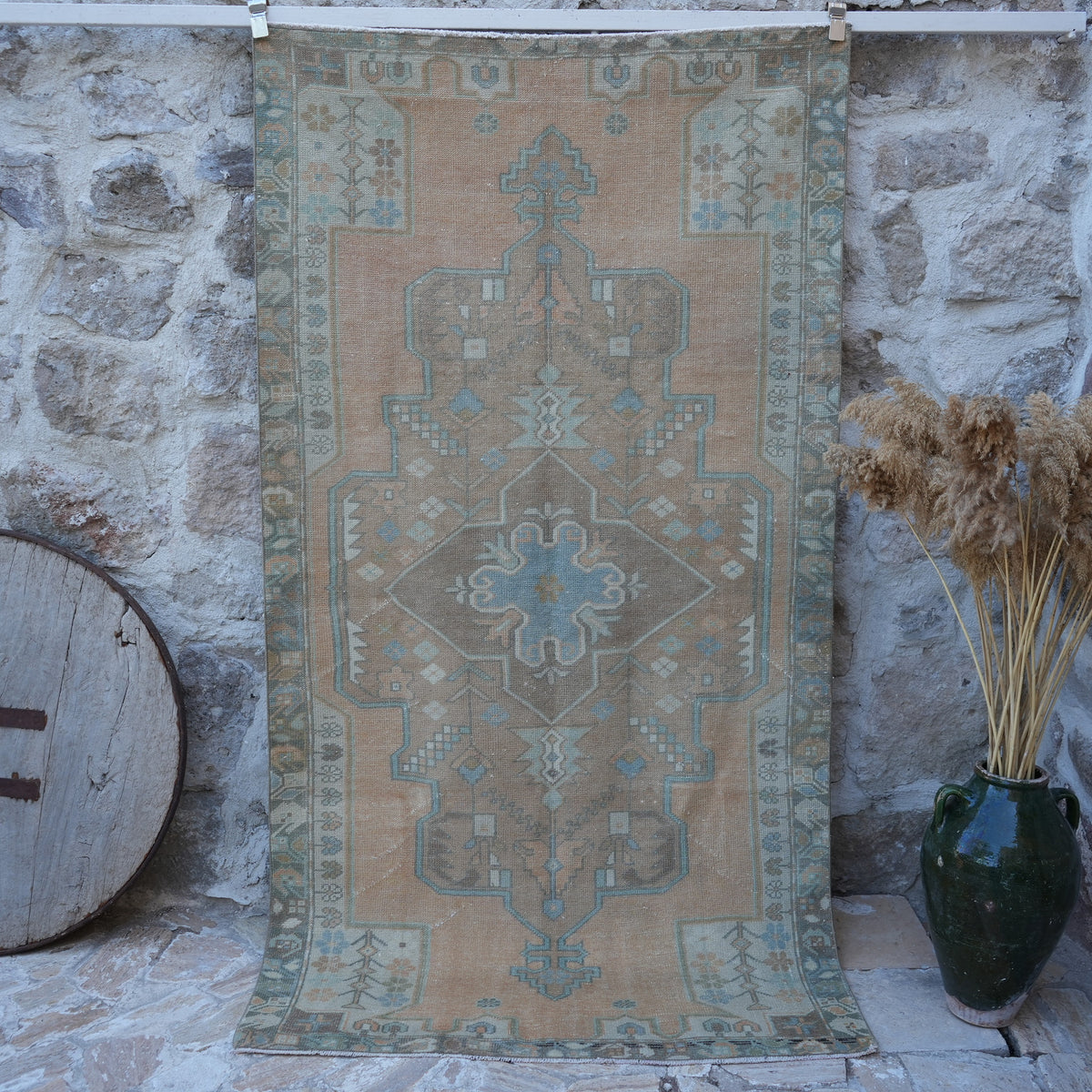 Orange 4' x 8' vintage traditional rug with traditional design, handmade in Turkey – Ketty.