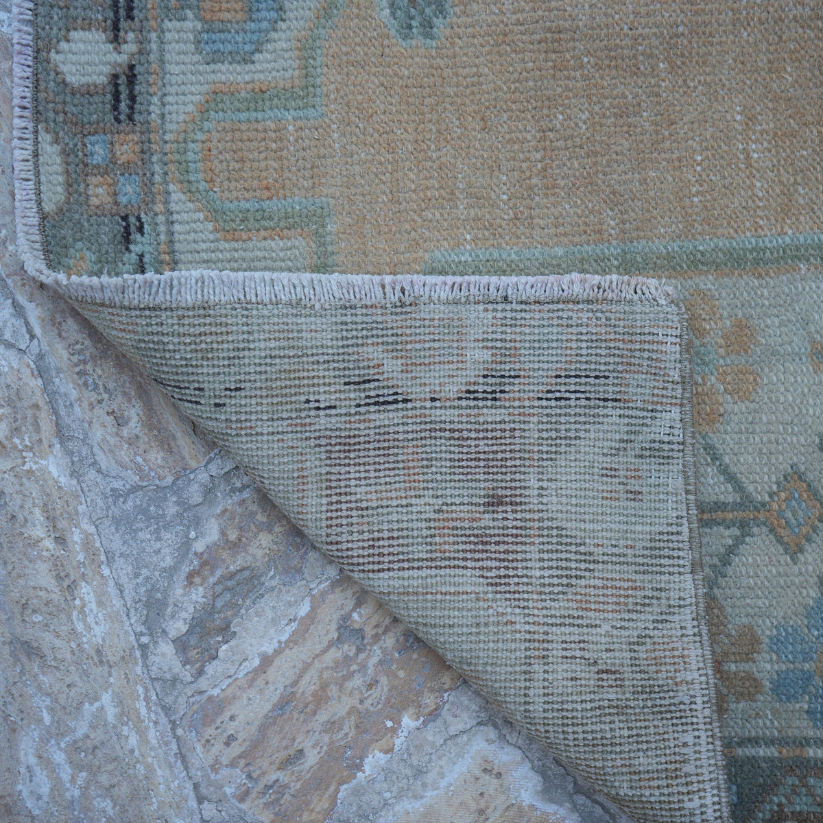 1970s orange vintage Turkish traditional rug with traditional design, hand-knotted weave and low pile.