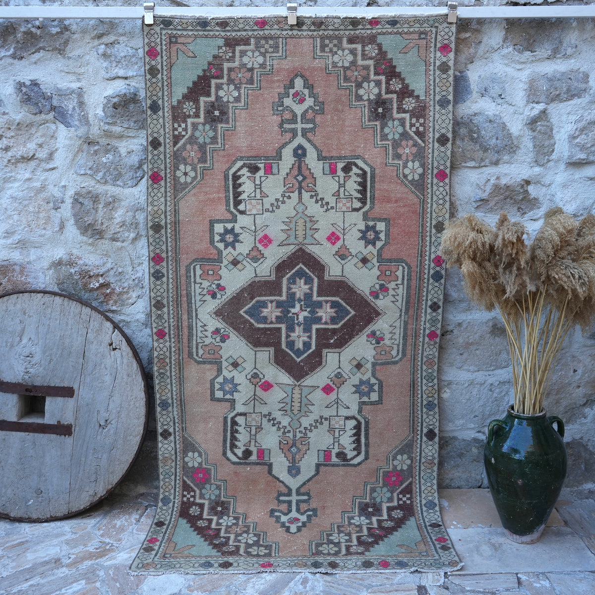 Orange 4' x 8' vintage traditional rug with traditional design, handmade in Turkey – Rahel.