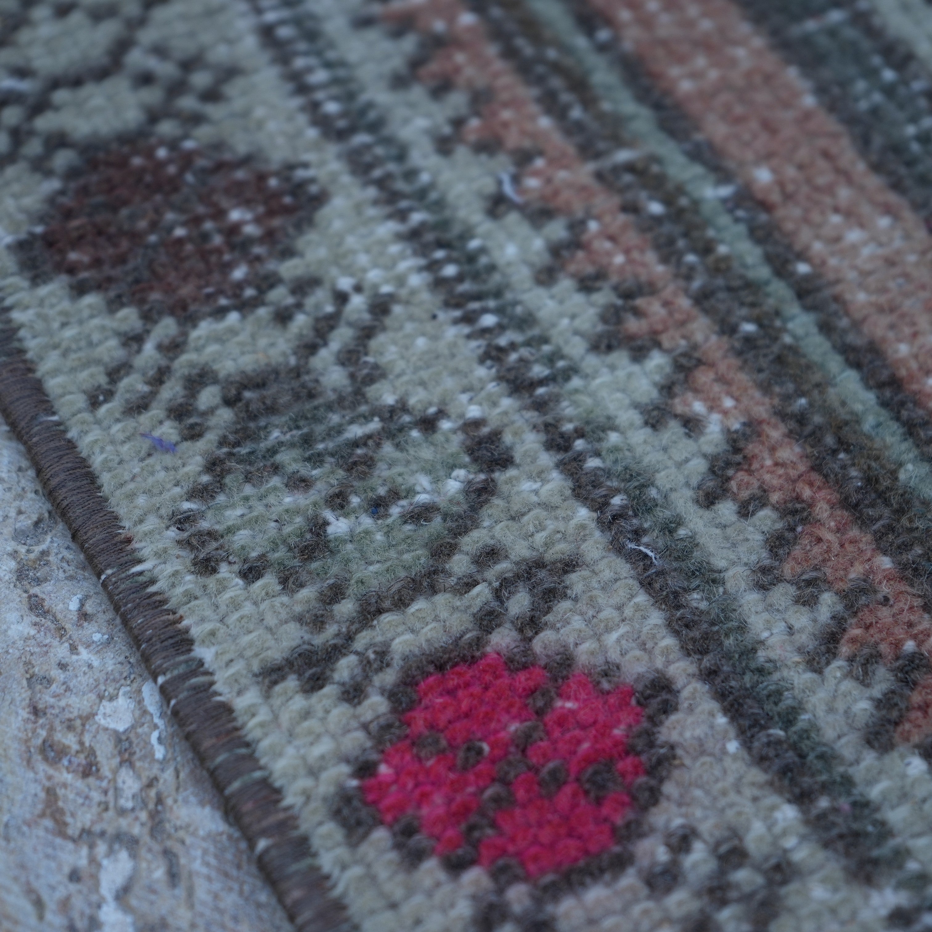 Orange 4' x 8' vintage Turkish traditional rug in wool and cotton, shown on the floor.