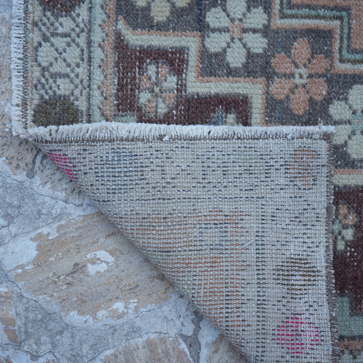 1970s orange vintage Turkish traditional rug with traditional design, hand-knotted weave and low pile.