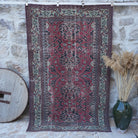 Red 5' x 7' vintage traditional rug with traditional design, handmade in Turkey – Lucila.