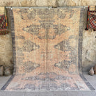 Pink 7' x 9' vintage traditional rug with traditional design, handmade in Turkey – Effie.