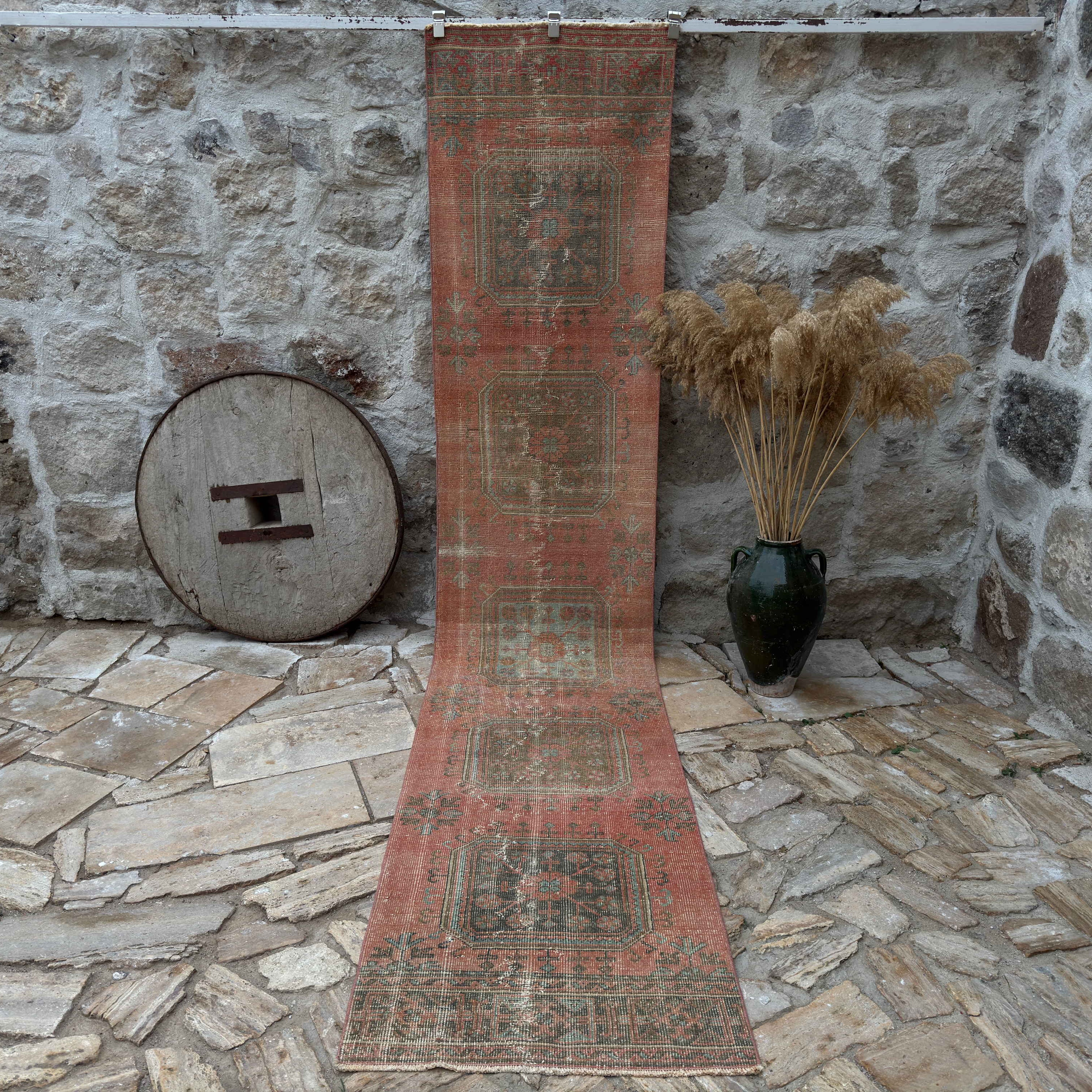Pale Red 3' x 13' vintage traditional runner rug with traditional design, handmade in Turkey – Crew.