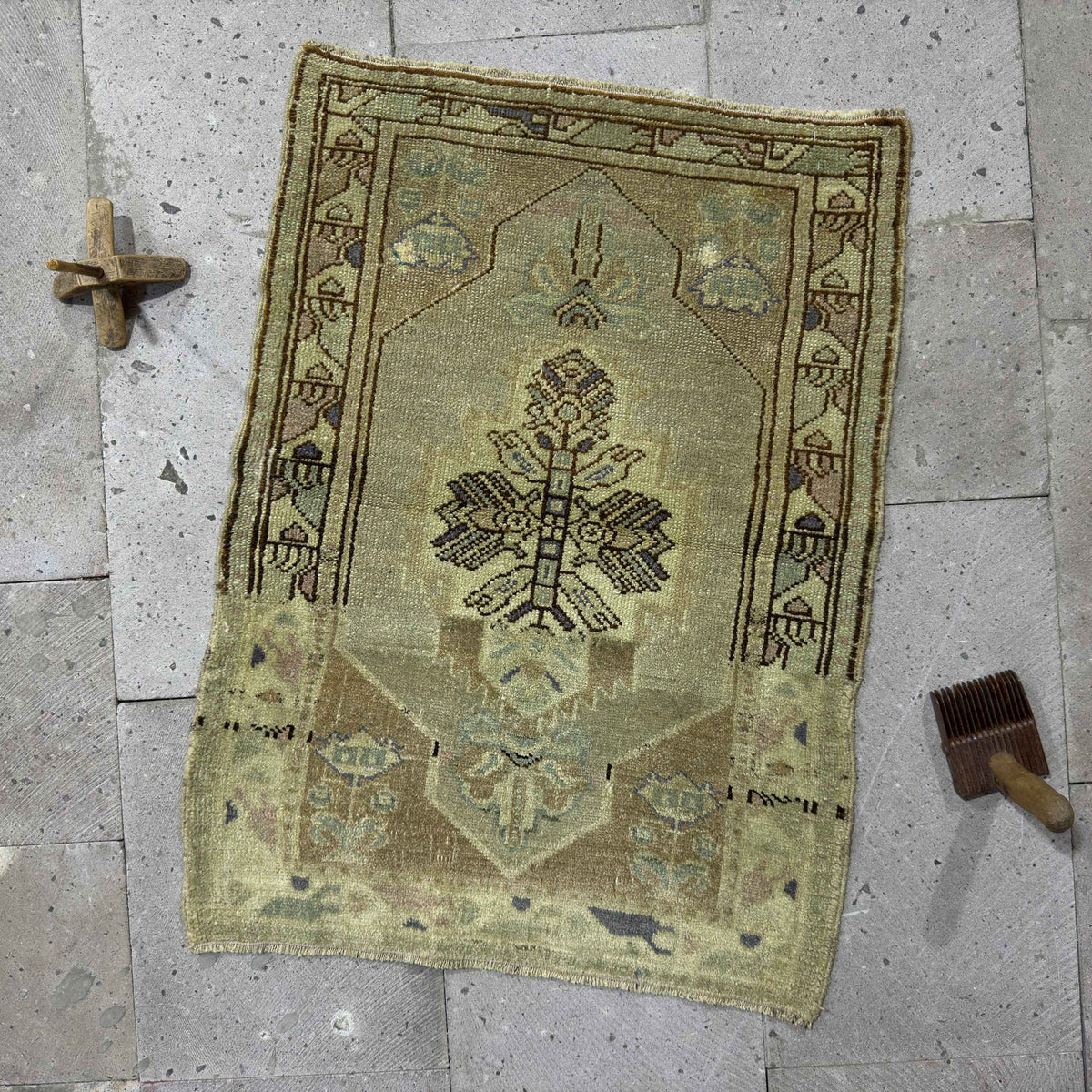 Red 2' x 3' vintage turkish carpet with traditional and neutral design, handmade in Turkey – Gabi.
