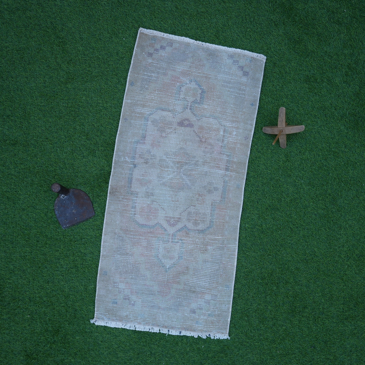 Beige 1' x 3' vintage turkish rug with neutral design, handmade in Turkey – Upton.