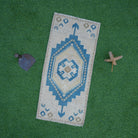 Blue 1' x 3' vintage turkish rug with geometric design, handmade in Turkey – Loren.