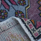Additional view of the blue vintage turkish rug, hand-knotted in wool and cotton.