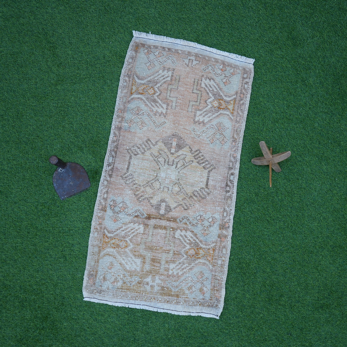 Orange 2' x 3' vintage turkish rug with traditional design, handmade in Turkey – Kaden.
