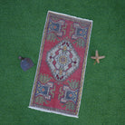 Red 2' x 3' vintage turkish rug with traditional design, handmade in Turkey – Ellie.
