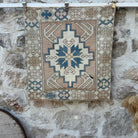 Blue 3' x 3' vintage turkish rug with traditional design, handmade in Turkey – Idris.
