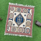 Red 3' x 3' vintage turkish rug with geometric design, handmade in Turkey – Silvia.